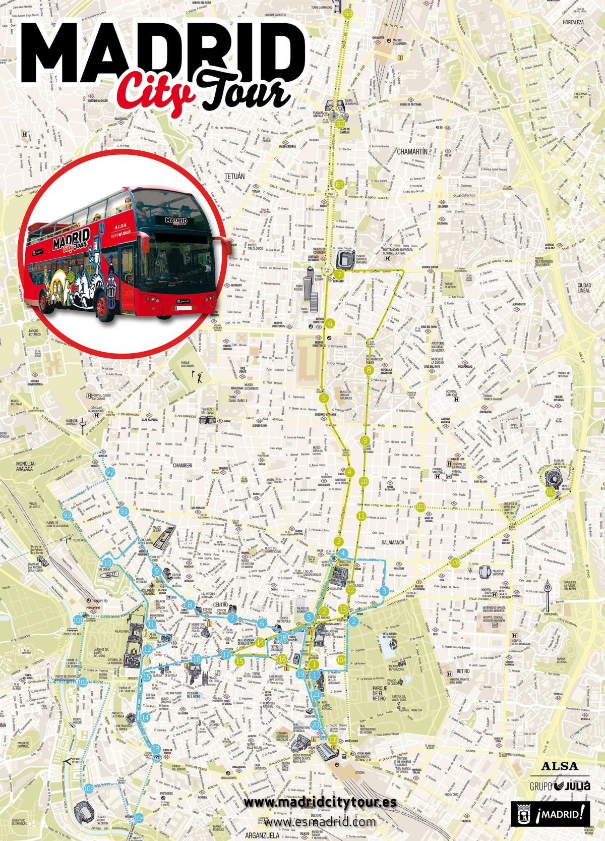 Madridi városnézés busszal térkép