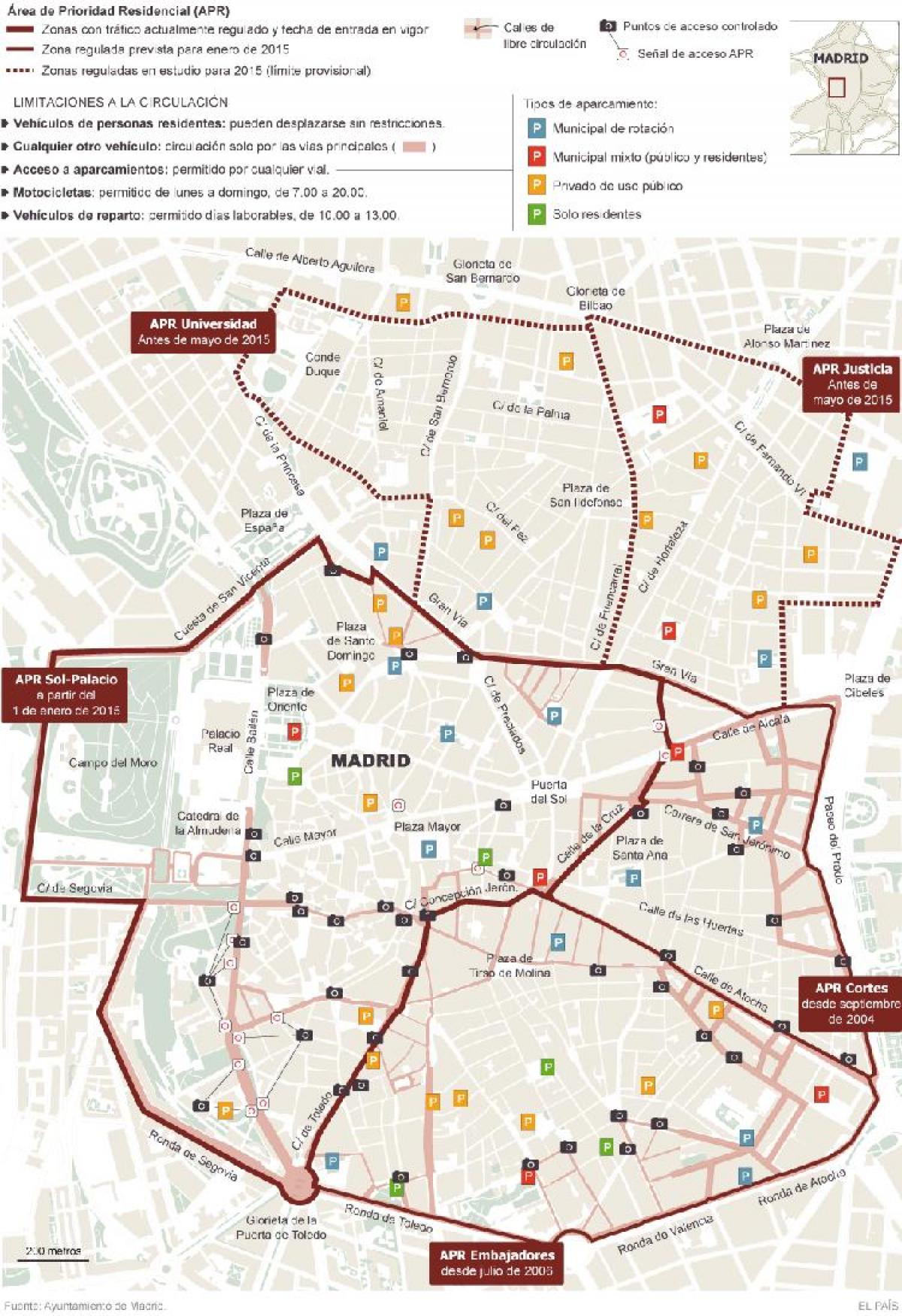 térkép Madrid parkoló