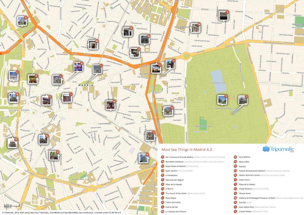 Madrid látnivalók térkép