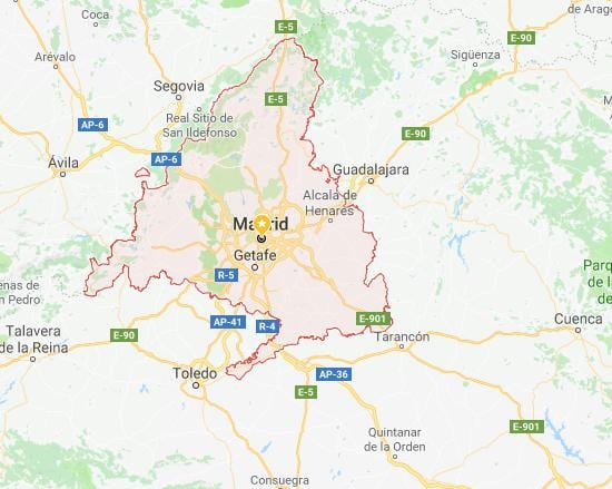 térkép Madrid, majd a környező városok