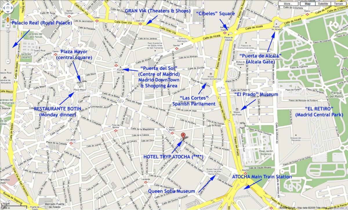 térkép központi Madrid, Spanyolország