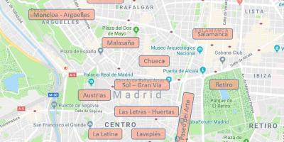 Térkép Madrid Spanyolország városrészek